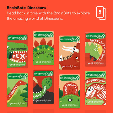 Yoto Brainbots: Dinosaurs – 8 Kids Audiobook Cards For Use With Player & Mini All-In-1 Audio Device, Educational Screen-Free Listening With Fun Stories For Learning & Interactive Quizzes, Ages 6+