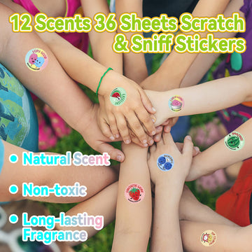 VKPI Scratch and Sniff Stickers - 864 Pieces, 12 Scents, Paper, Reward Stickers for Kids, Teachers, Crafts, Party Favors
