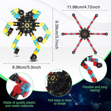 100 Pcs Funny Sensory Fidget Toy Bulk Transformable Chain Robot Finger Toys Fidget Spinners Stress Relief Fingertip Gyro Deformable Mechanical Spiral Twister Spinner Toy for mature-themed Kids ADHD (Glow)