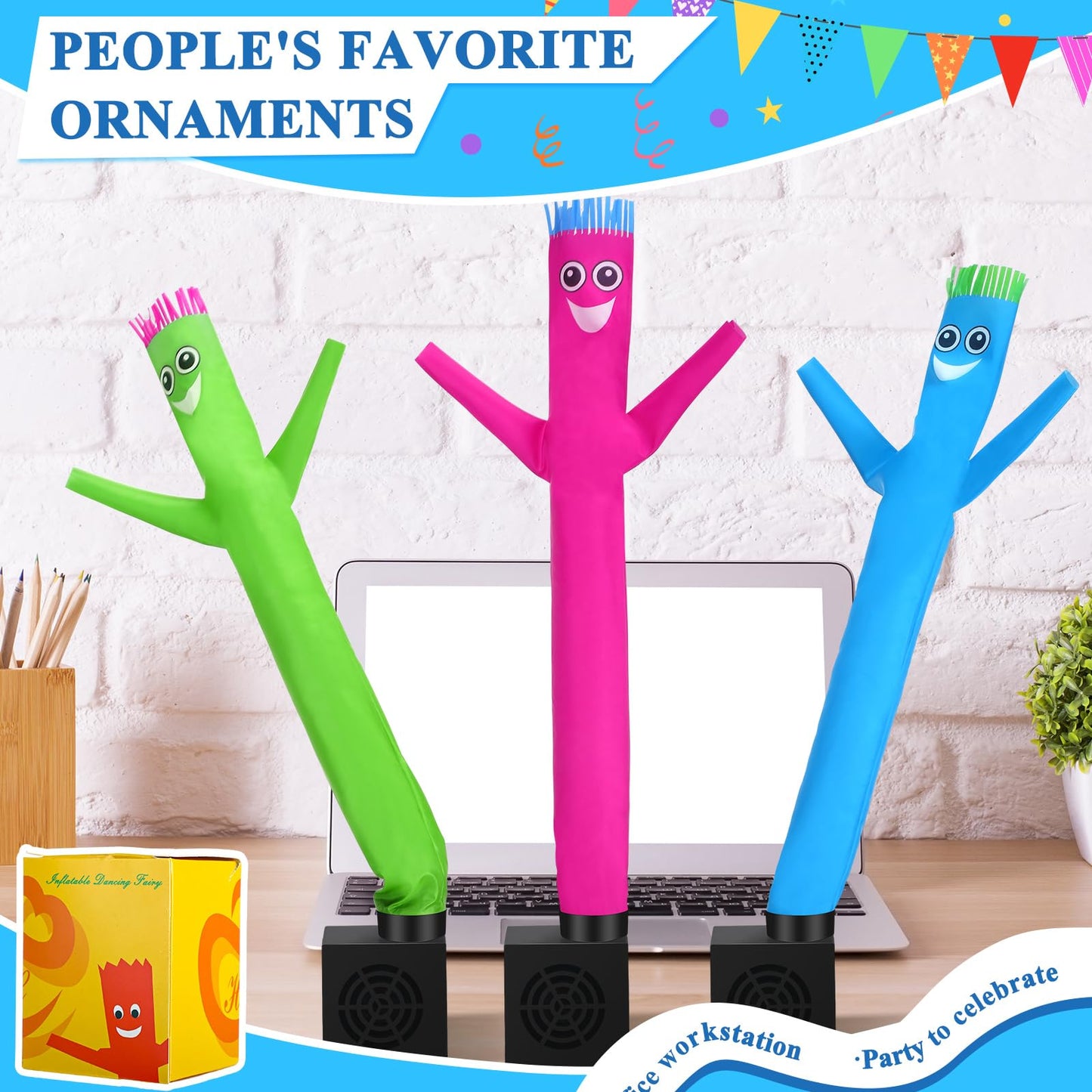 Poen 3 Pcs Mini Inflatable Tube Man Gift Funny Gag Birthday Wacky Waving Inflatable Guy With Blower Desktop Mini Dancer Gift For