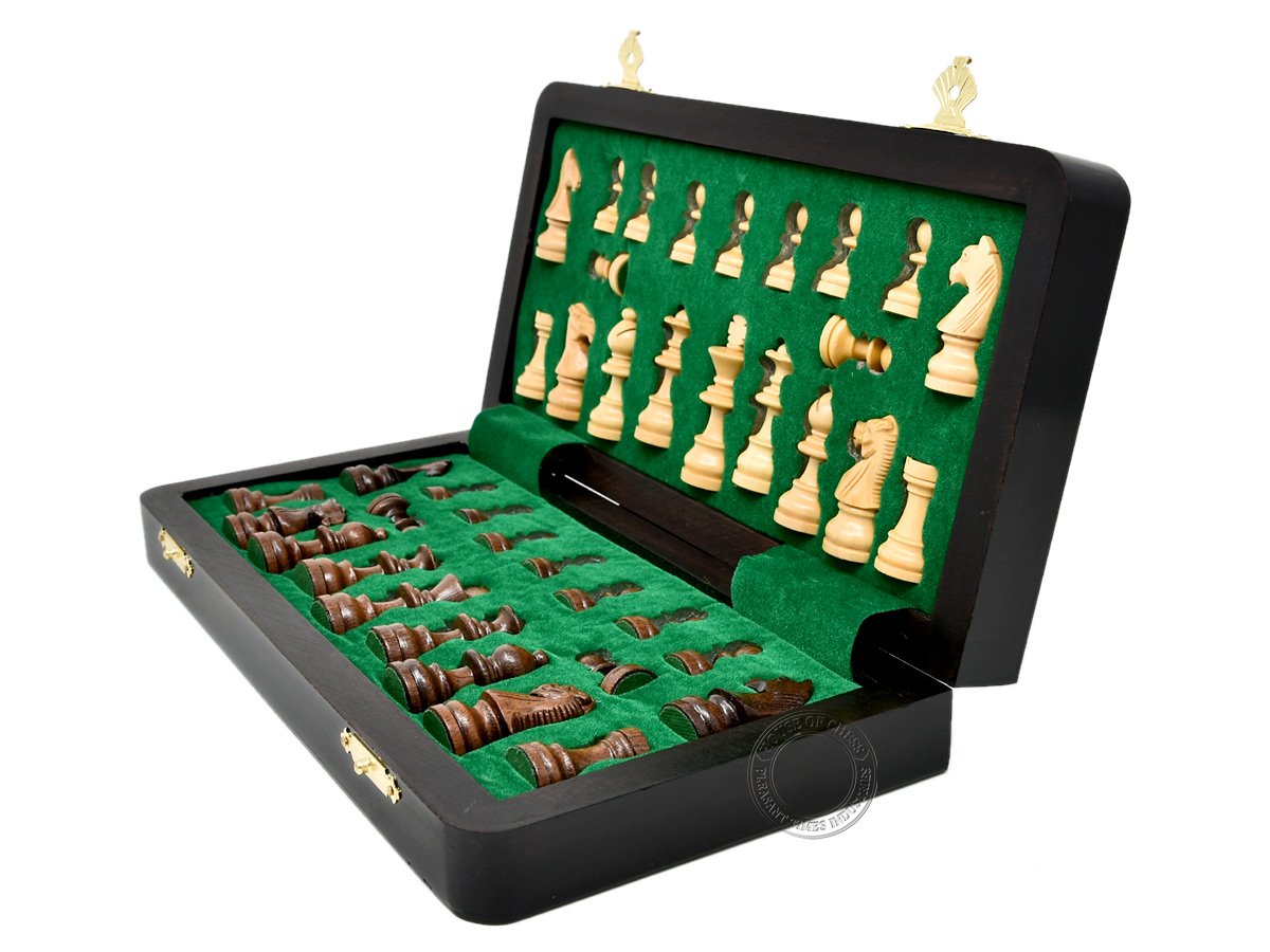House Of Chess - 10 Inch Wooden Magnetic Folding Travel Chess Set/Board With 2 Extra Knights, 2 Extra Pawns, 2 Extra Queens And
