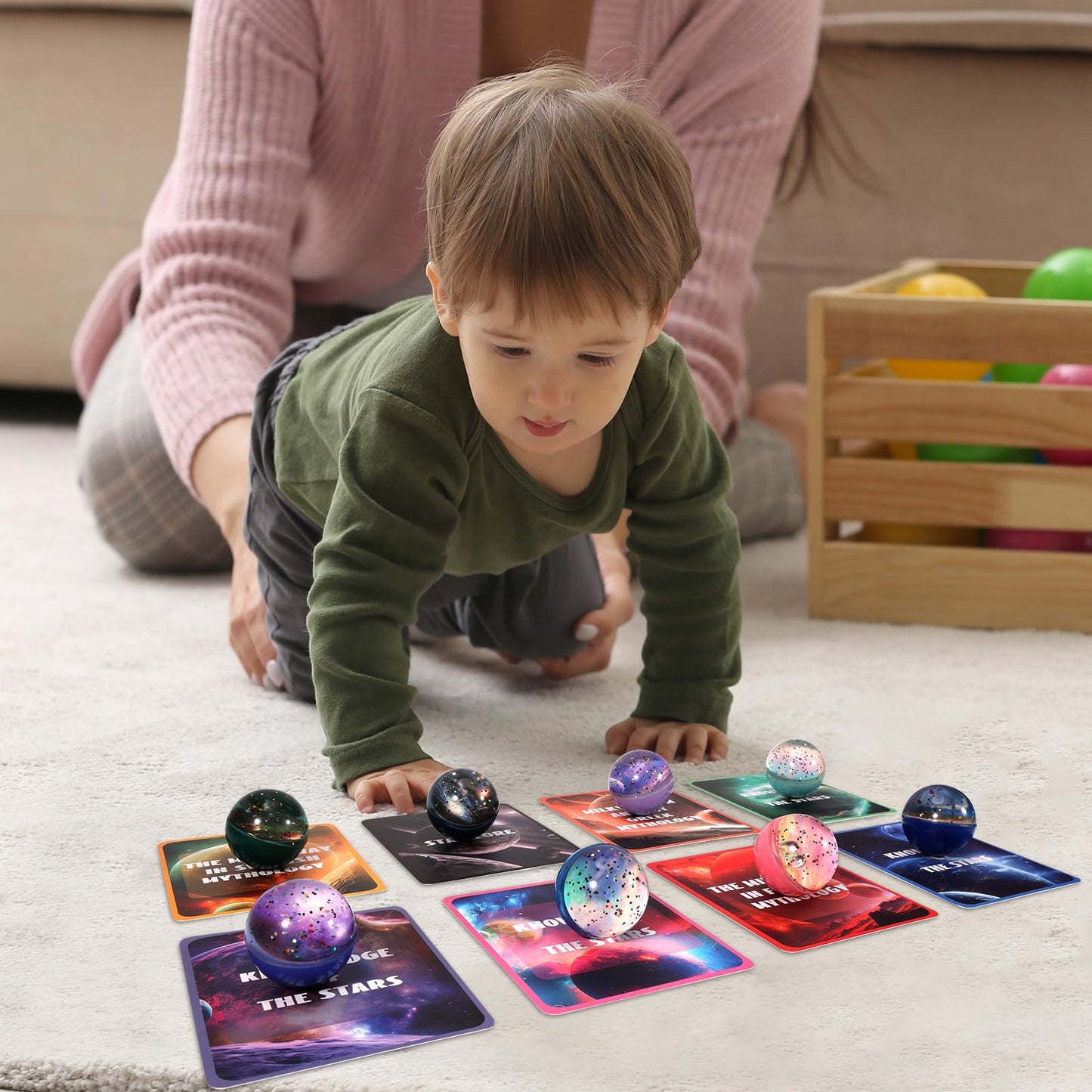 Pllieay 16Pcs Solar System For Kids Galaxy Space Toys, 45Mm Bouncy Balls Bulk And Galaxy Flashcards For Kids Party Favors, Educational Toys, Space Toys For Kids
