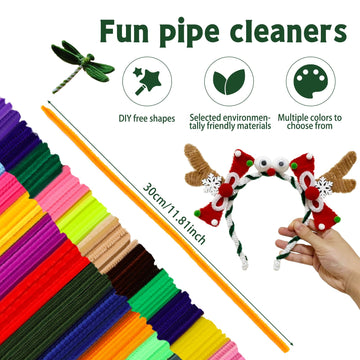 Veroave 200pcs Pipe Cleaners, 20 Colors Thick Pipe Cleaners Craft, Multi-Color Chenille Stems, Art and Craft Supplies, Christmas