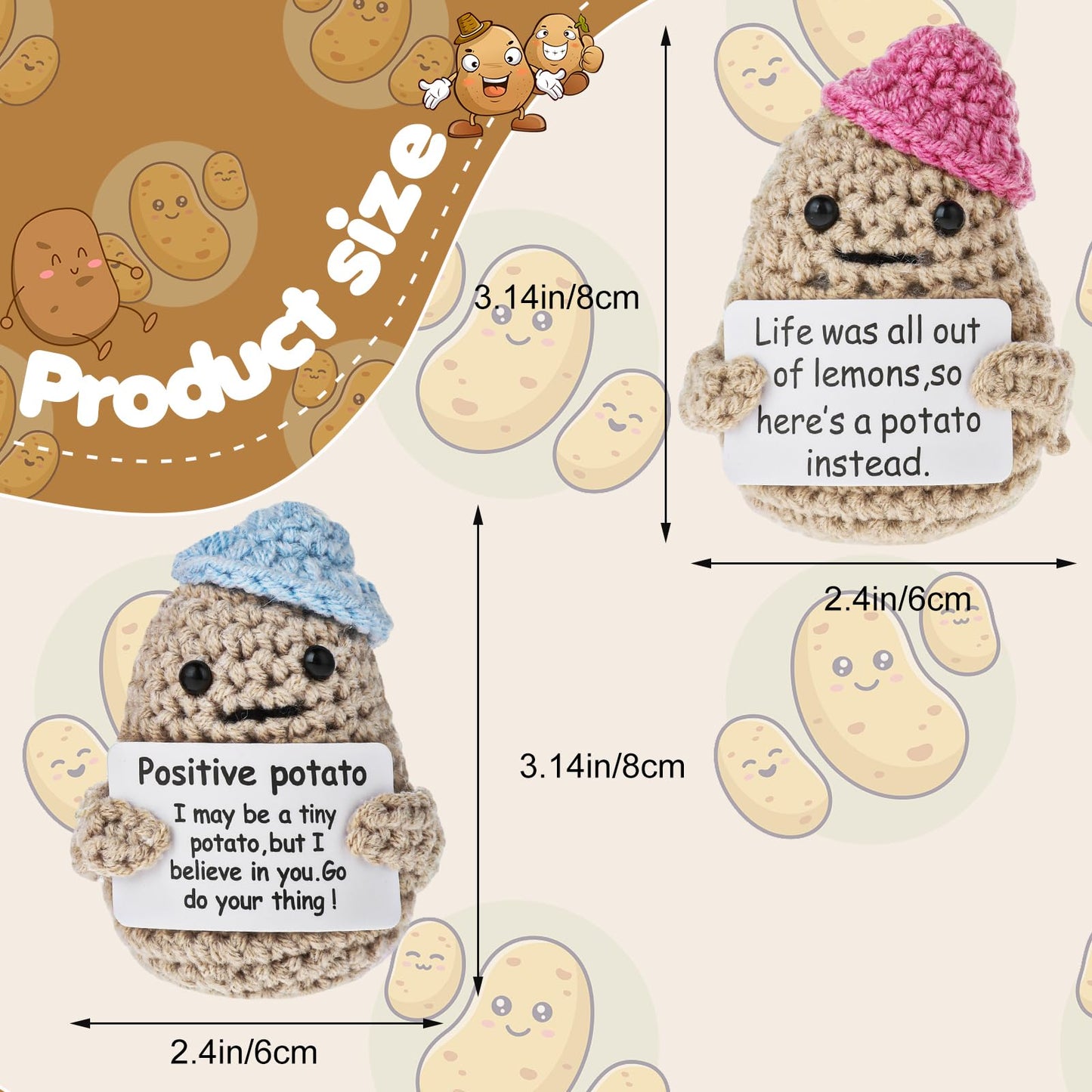 Grevosea 2 Pieces Mini Funny Knitted Potato, 3 Inch Cute Funny Couples Wool Knitting Doll Potato With Active Card Cheer Up Gifts For Christmas Birthday Friends Party Decoration Encouragement