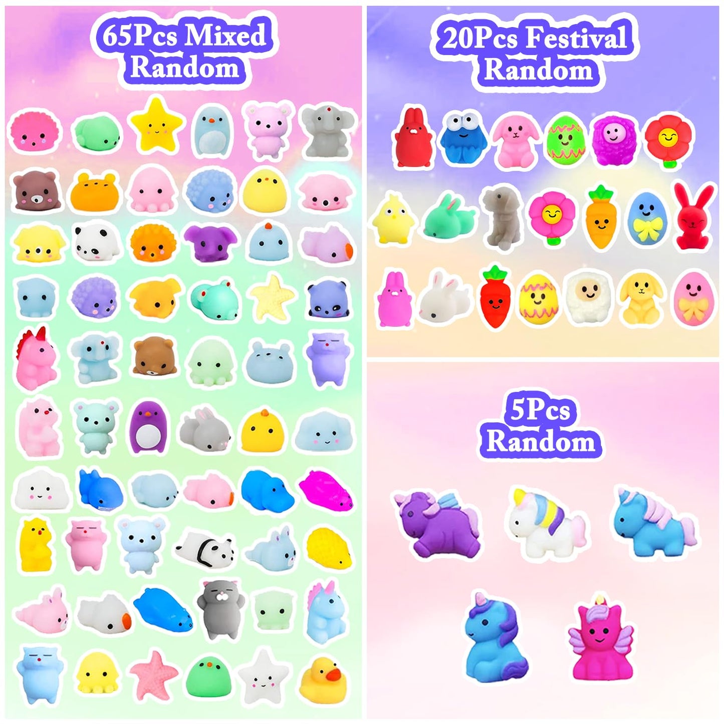 130Pcs Mochi Squishy Toys, Kawaii Squishies, Mini Fidget Toys Bulk For Kids, Party Favors Class Prizes Valentines Day Easter Egg