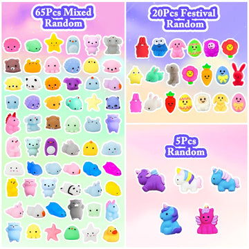 130Pcs Mochi Squishy Toys, Kawaii Squishies, Mini Fidget Toys Bulk For Kids, Party Favors Class Prizes Valentines Day Easter Egg