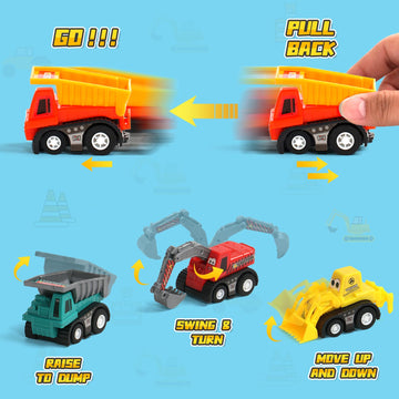 Fajiabao Mini Pull Back Construction Toy Cars for Toddlers, Plastic, Random Color, Model 2812-6, Ideal for Party Favors and Easter Eggs