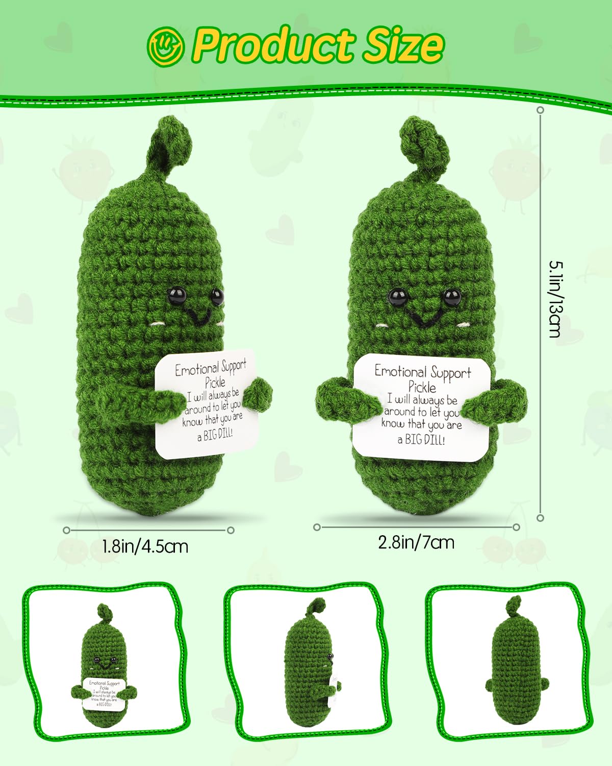 Jelutar Mini Funny Positive Potato, 3 Inch Knitted Doll With Positive Card For Cheer Up Gifts And Party Decorations, Cute Positive Potato Crochet Doll For Birthday Gifts (Funny Pickle)