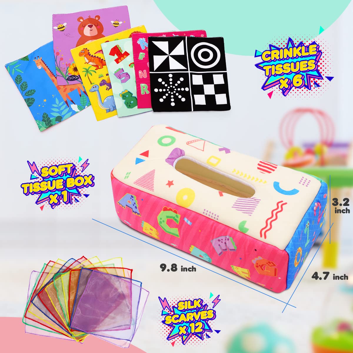 Urmywo Baby Tissue Box Toy, Montessori Baby Toys For 6-12 Months 1 Year Old Boy Girl, Soft Crinkle Sensory Toys For Infant Toddlers, Stocking Stuffers, Baby Boy Girl Gifts