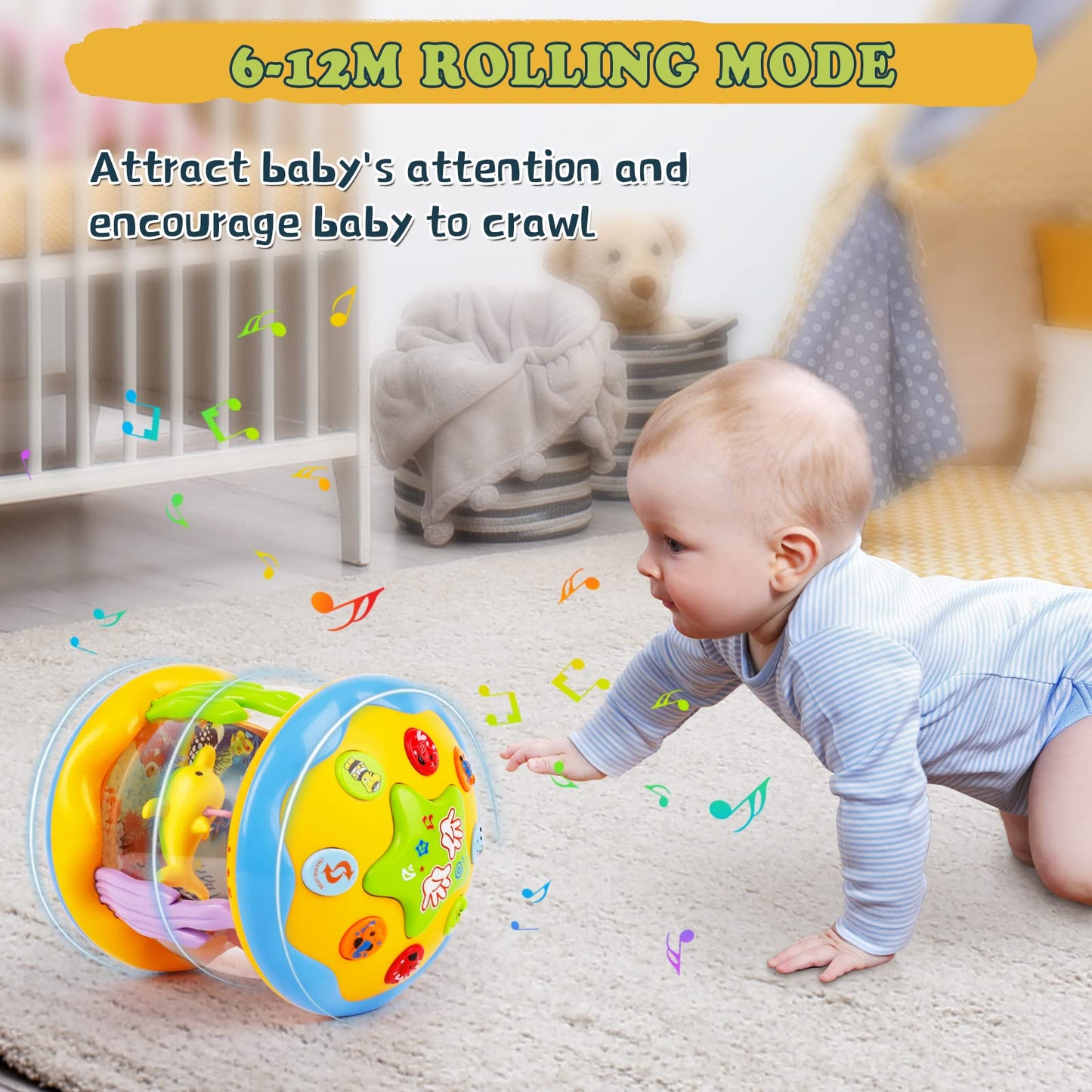 M Sanmersen Baby Toys 6 To 12 Months - Ocean Projector Light Up Musical For 12-18 Crawling Learning Tummy Time 1 2 3 Year Old Infant Boys Girls Gifts