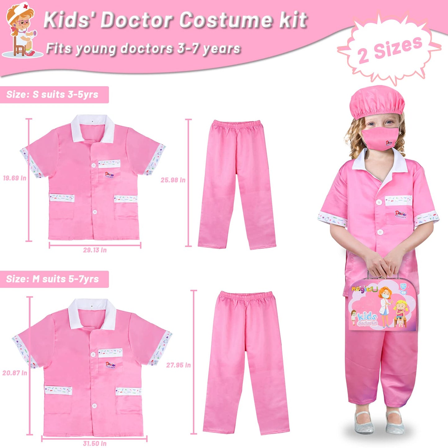 Magic4U Kids Doctor Costume Kit with Real Working Stethoscope and Carry Case, 34 Pieces Pretend-n-Play Realistic Medical Dr Toys