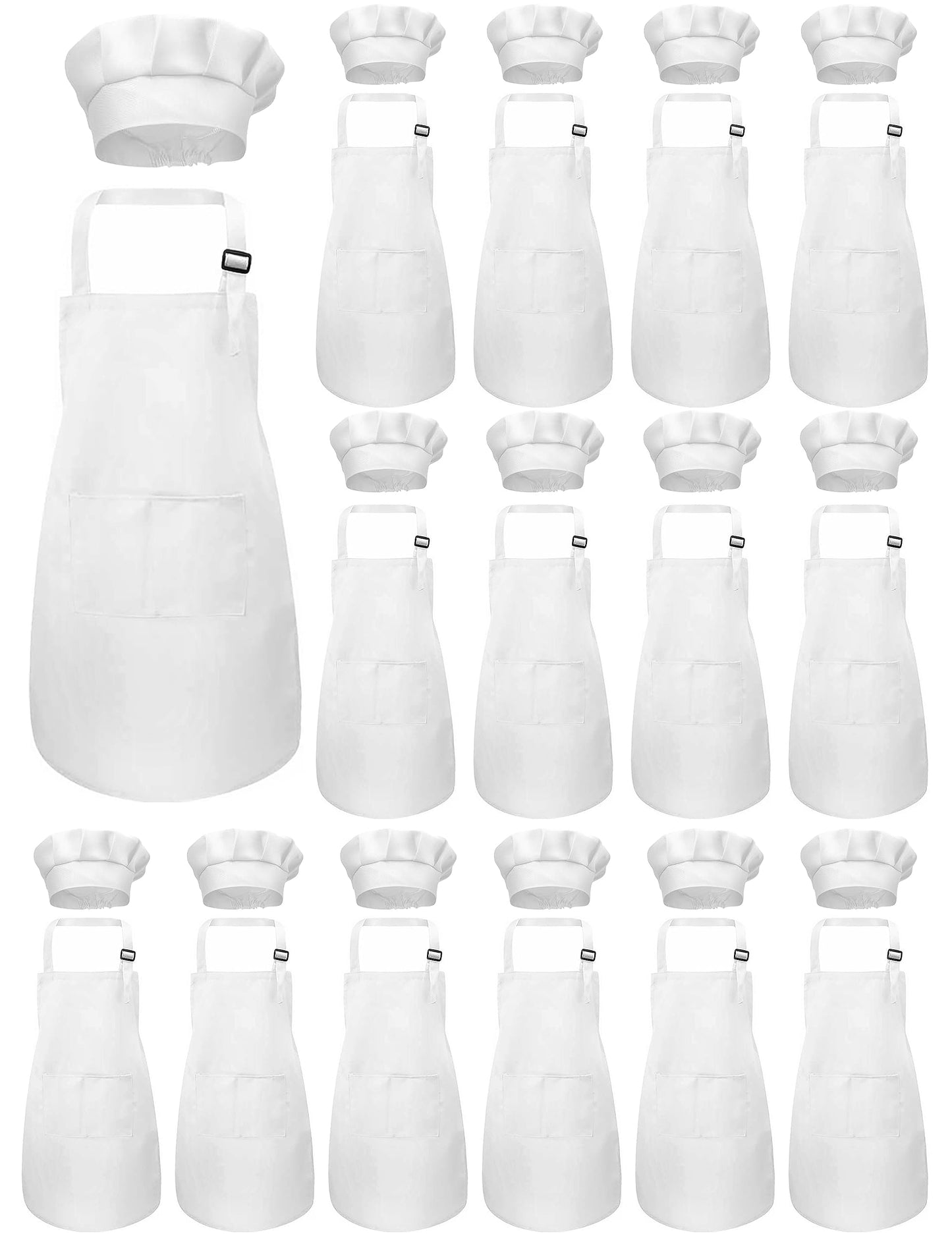 Iagbibui Kids Apron And Chef Hat Set, 30 Pieces Boys Girls Kids Apron With 2 Pockets Adjustable For Cooking Classroom Baking Pai