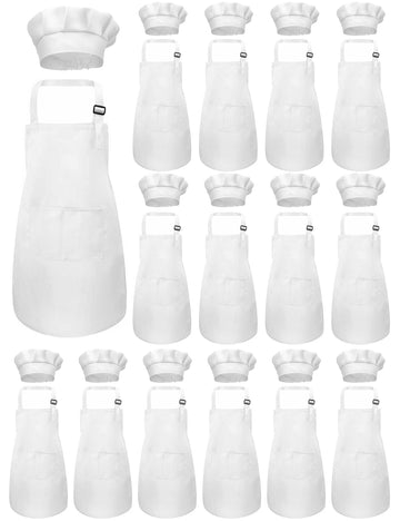 Iagbibui Kids Apron And Chef Hat Set, 30 Pieces Boys Girls Kids Apron With 2 Pockets Adjustable For Cooking Classroom Baking Pai