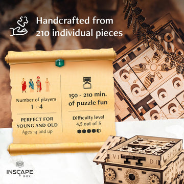 INSCAPE Caesars Riches Puzzle Box - Escape Room in A Box for mature-themeds - Cluebox - Mind Puzzles for mature-themeds - Puzzle Boxes with Hidden Compartments - Puzzle Boxes for mature-themeds - Wooden Puzzle Box