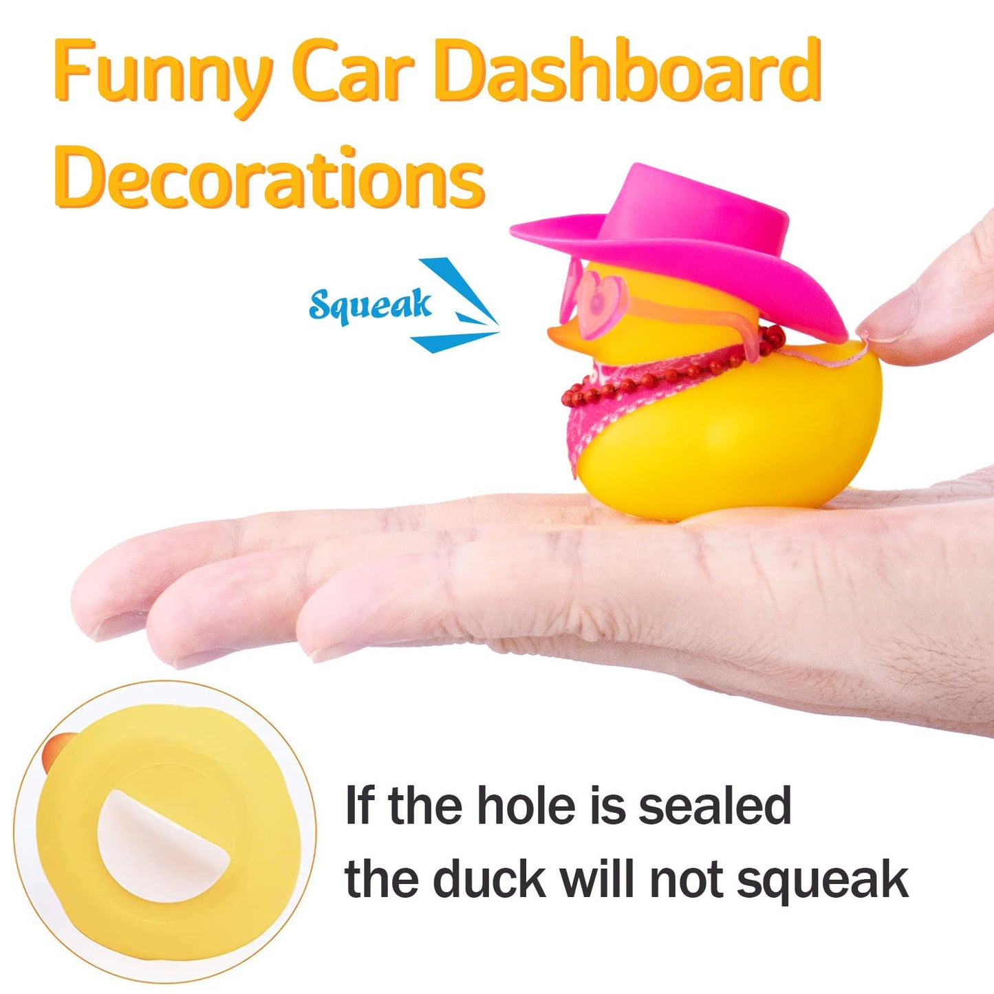 Wonuu Car Rubber Cowboy Duck, Yellow Ducks Decoration Dashboard With Cowboy Hat Necklace Sunglasses, Rose Red