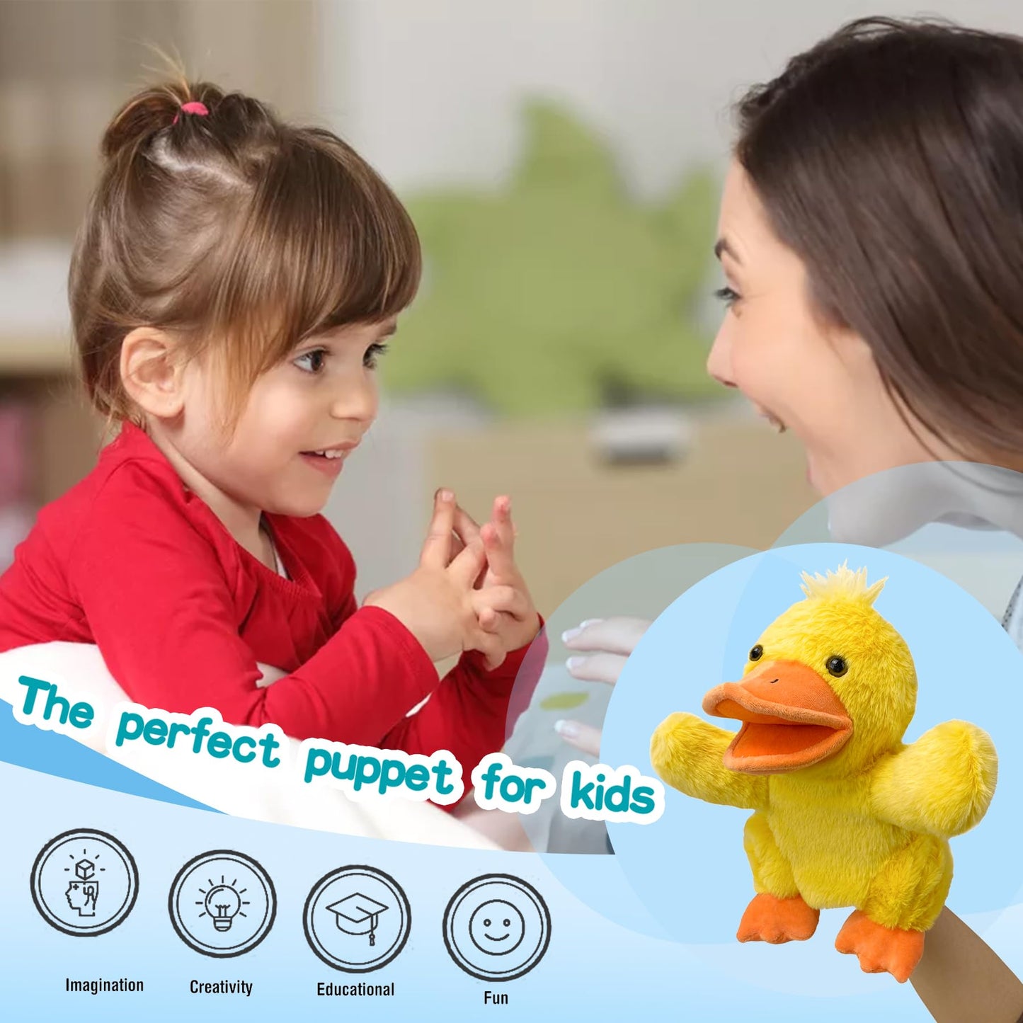 Okegztoa Hand Puppets Duck Puppets,9'' Realistic Stuffed Animal Puppets For Toddlers Duck Stuffed Puppets For Kids With Movable