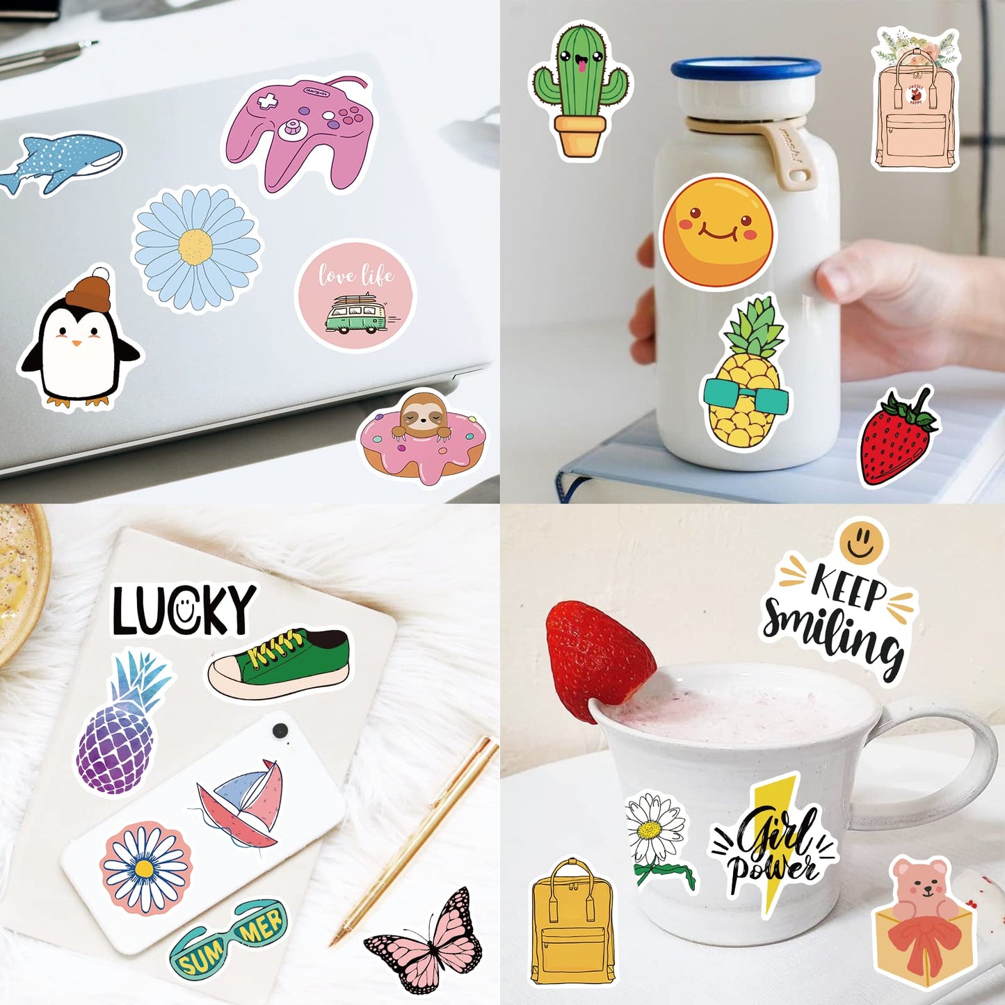 Bekayshad Stickers For Water Bottles, 200 Pack/Pcs Hydroflask Cute Vinyl Vsco Aesthetic Waterproof Stickers Laptop Skateboard Computer Phone Stickers For Kids Teens Girls, Sticker Packs