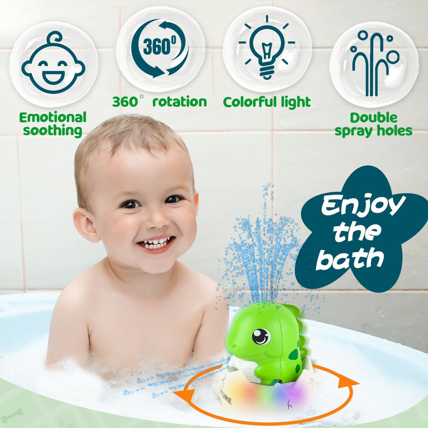 Zhenduo Baby Bath Toys, Rechargeable Bath Toys, Whale Spray Water Bath Toy, Sprinkler Bathtub Shower Toys For Toddlers Kids Boys Girls, Pool Toy For Baby (Green)