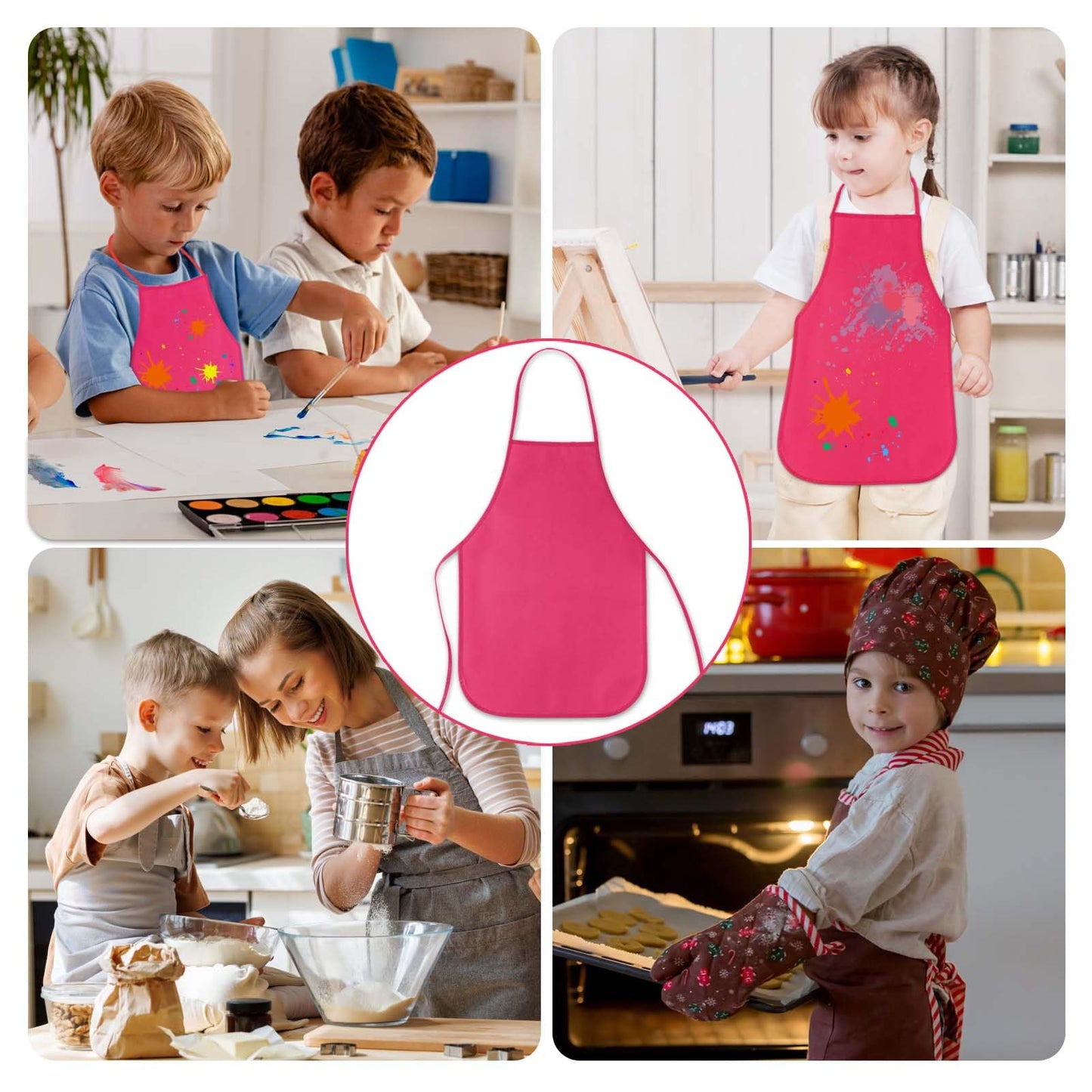 Kuuqa 16Pack Kids Art Aprons Bulk Rose Red Children Painting Aprons Art Smocks For Craft Kitchen Classroom Painting Party Supplies