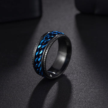 Udolfly Mens Fidget Rings Anxiety Rings For Men Womens Chain Spinner Rings For Adults Titanium Steel Ring Black Blue Size 9
