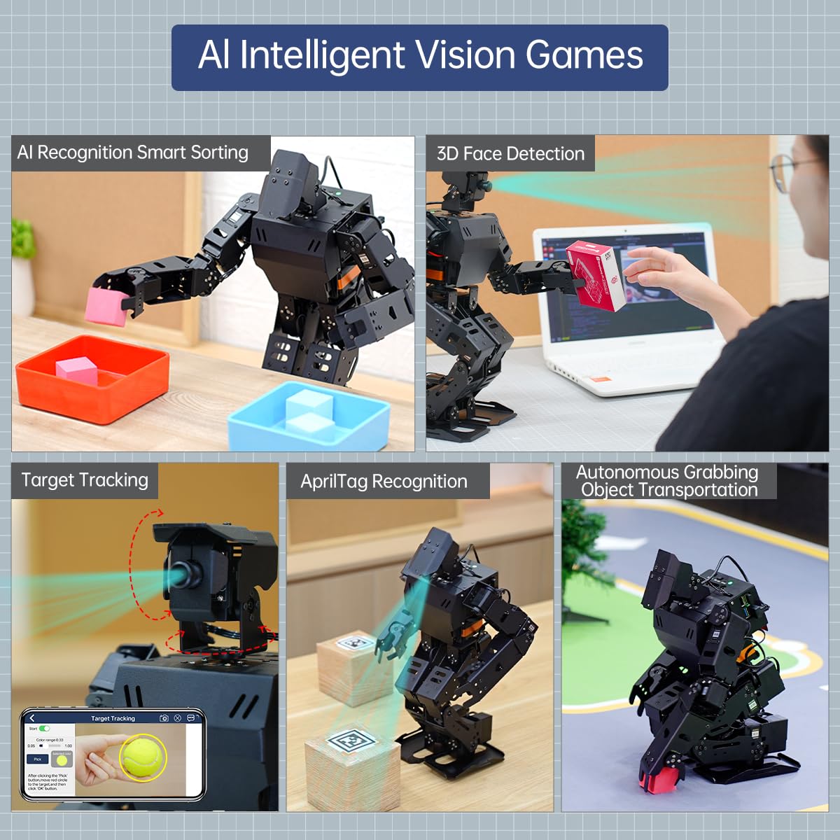 Hiwonder Ainex 4Gb Ros Education Ai Vision Humanoid Robot Powered By Raspberry Pi 4B 4Gb Biped Inverse Kinematics Algorithm Lear