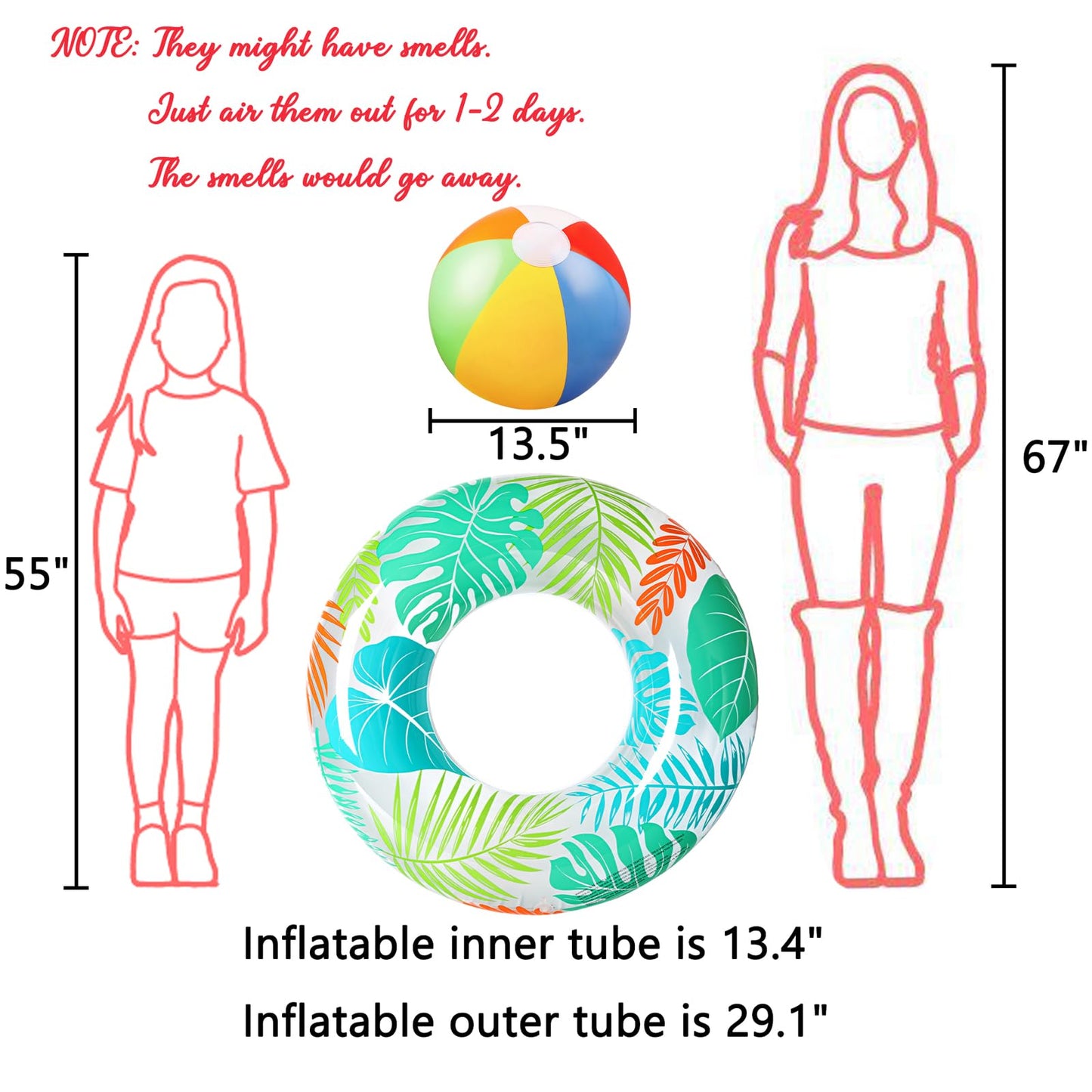 90Shine 7Pcs Luau Pool Floats: Hawaiian Swimming Rings With 13.5' Beach Balls - Inflatable Tubes Floaties Toys For Kids Adults