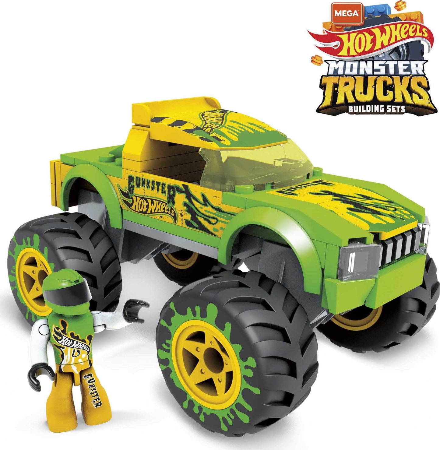 Mega Hot Wheels Gunkster Monster Truck Building Set Toy Car With Micro Figure Driver, 69 Pieces, Gift Set For Boys And Girls Age