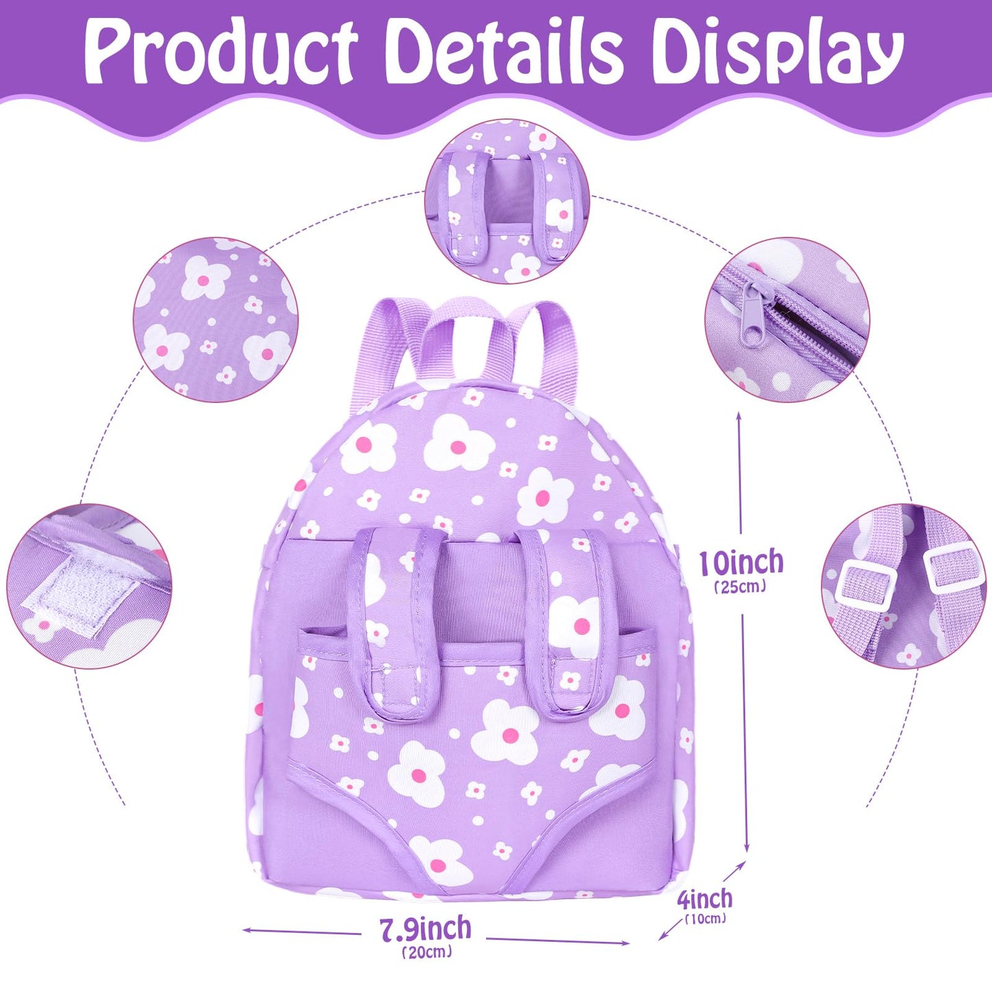 Uzidbto 12'' Baby Doll With Flower Pattern Backpack Carrier,12 Inch Realistic Baby Dolls With Clothes And Accessories Hanky Paci