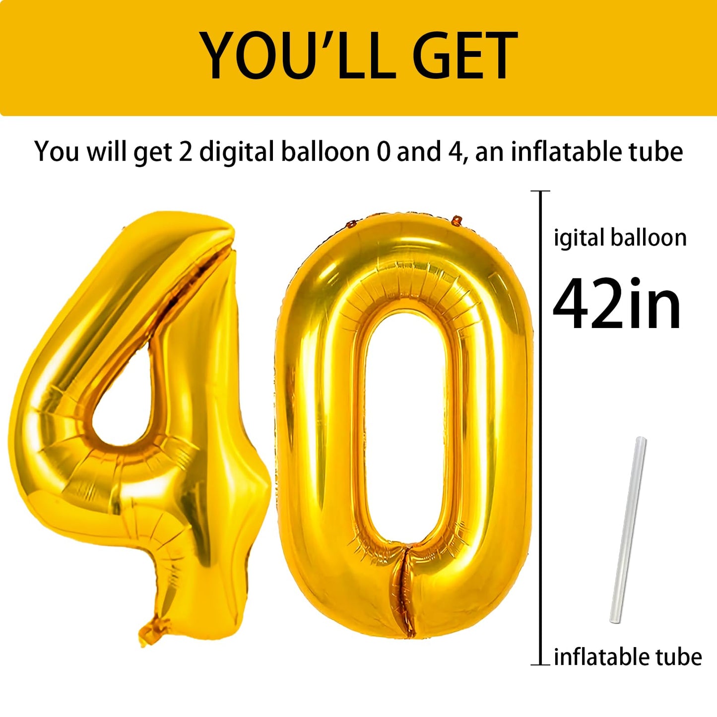 Large Gold 40 Balloon Number, 40Th Birthday Decorations, Foil Mylar Big Helium Numbers Balloons For Birthday Anniversary Decorat