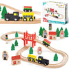 Tiny Land Wooden Train Set For Toddler - 39 Pcs- With Wooden Tracks Fits Thomas, Fits Brio, Fits Chuggington, Fits Melissa And D