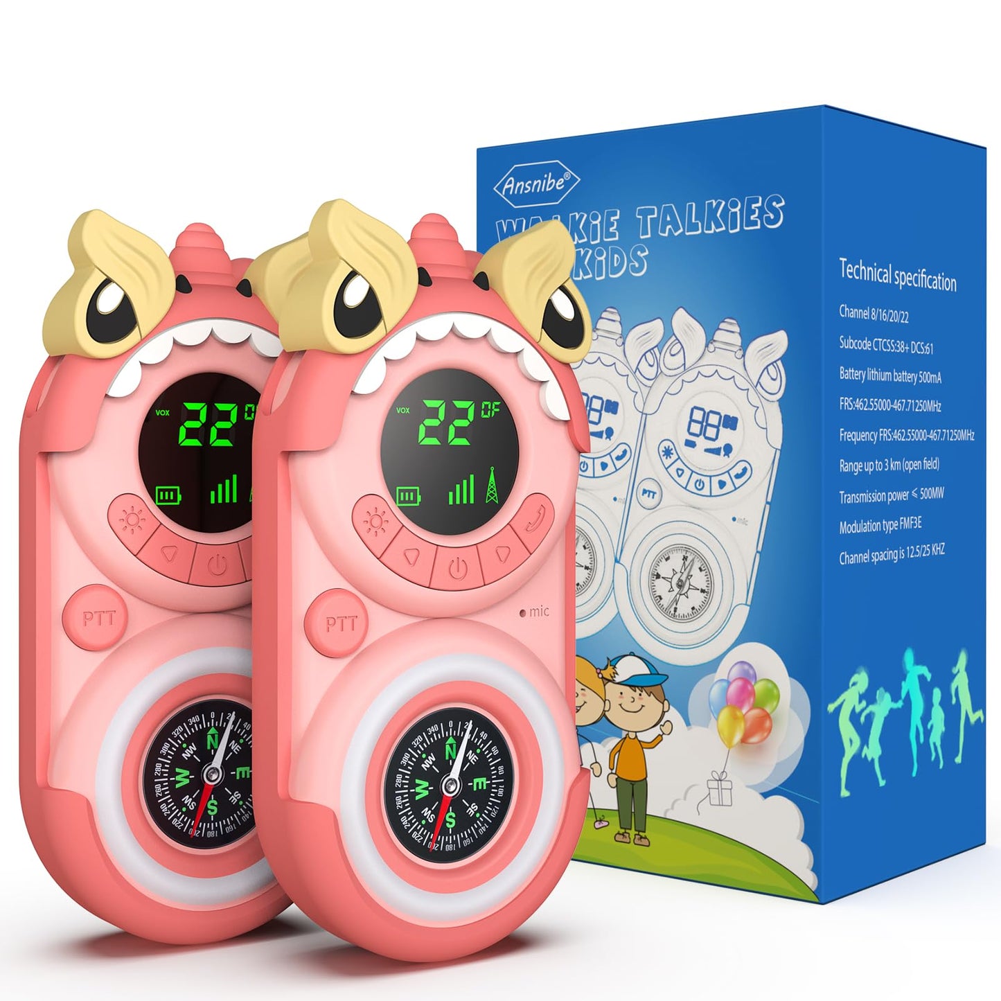 Ansnibe Walkie Talkies For Kids:2 Pack Rechargeable Kids Walkie Talkies,Easter Basket Stuffers Toys Gift For 3-12 Year Old Boys