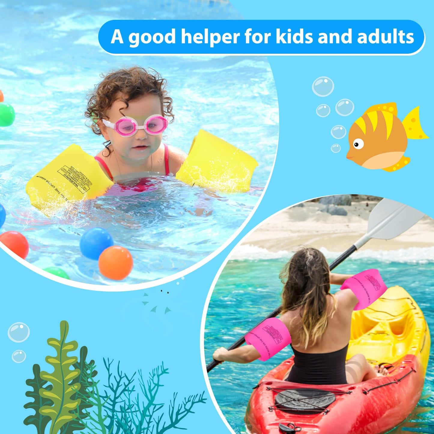 6 Pack Arm Floaties For Adults And Kids, Pvc Inflatable Swimming Floats Arm Bands With 2 Swimming Goggles, Kids Floaties For Poo
