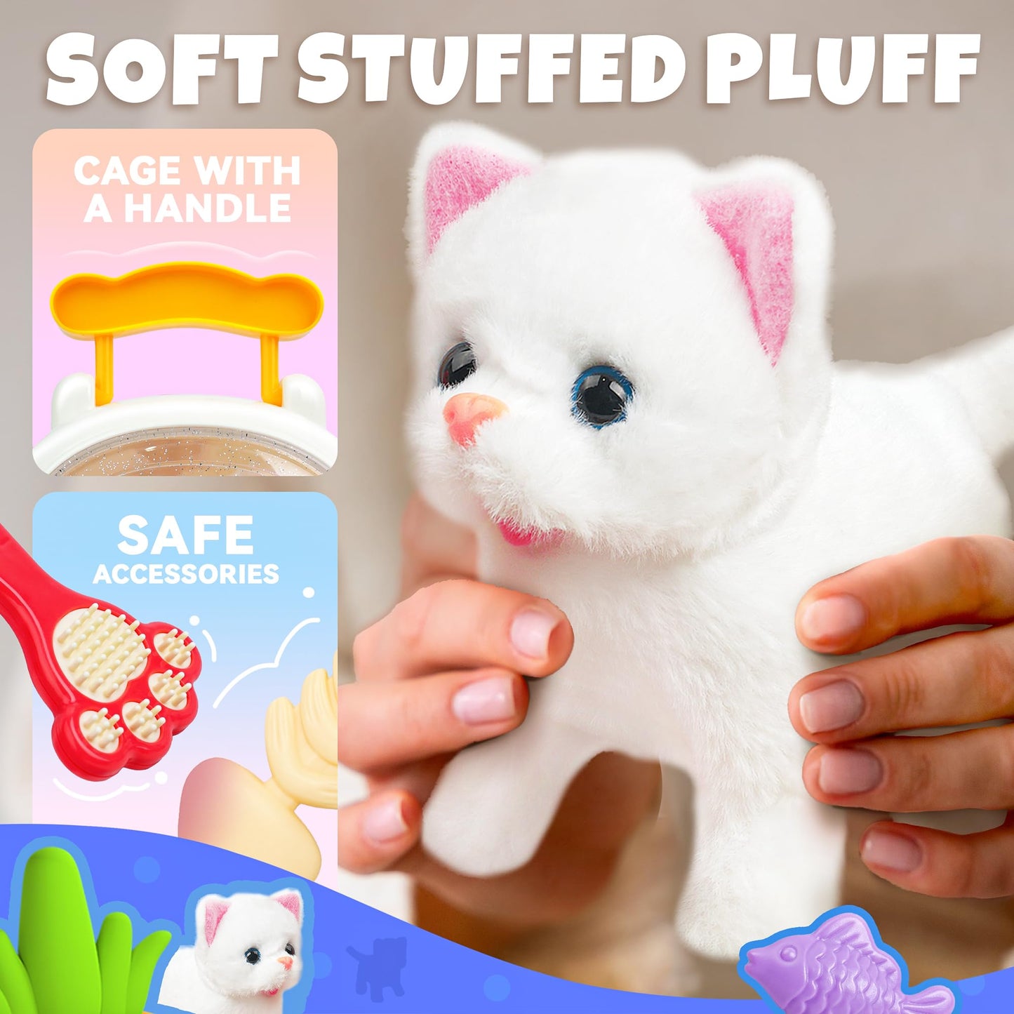 Smilesskiddo Meow Kitty Toys For Girls - Electronic Walking Cat With Animated Walking Wag Tail, Storage Cage And Accessories, In