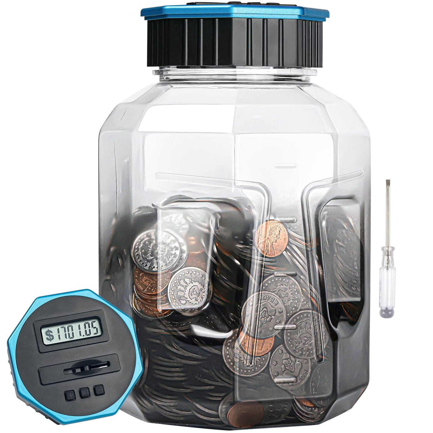 X-Large Piggy Bank For Adults Kids, Vcertcpl Digital Coin Counting Bank With Lcd Counter, 2.4L Capacity, Great Coin Counter Bank Money Counting Jar With Total Amount Displayed (G Gray, X-Large)