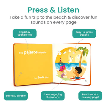 Binibi Spanish Books For Babies & Toddlers 1-3 La Playa Interactive Bilingual Sound Book With Fun Beach Sounds | Bilingual Child
