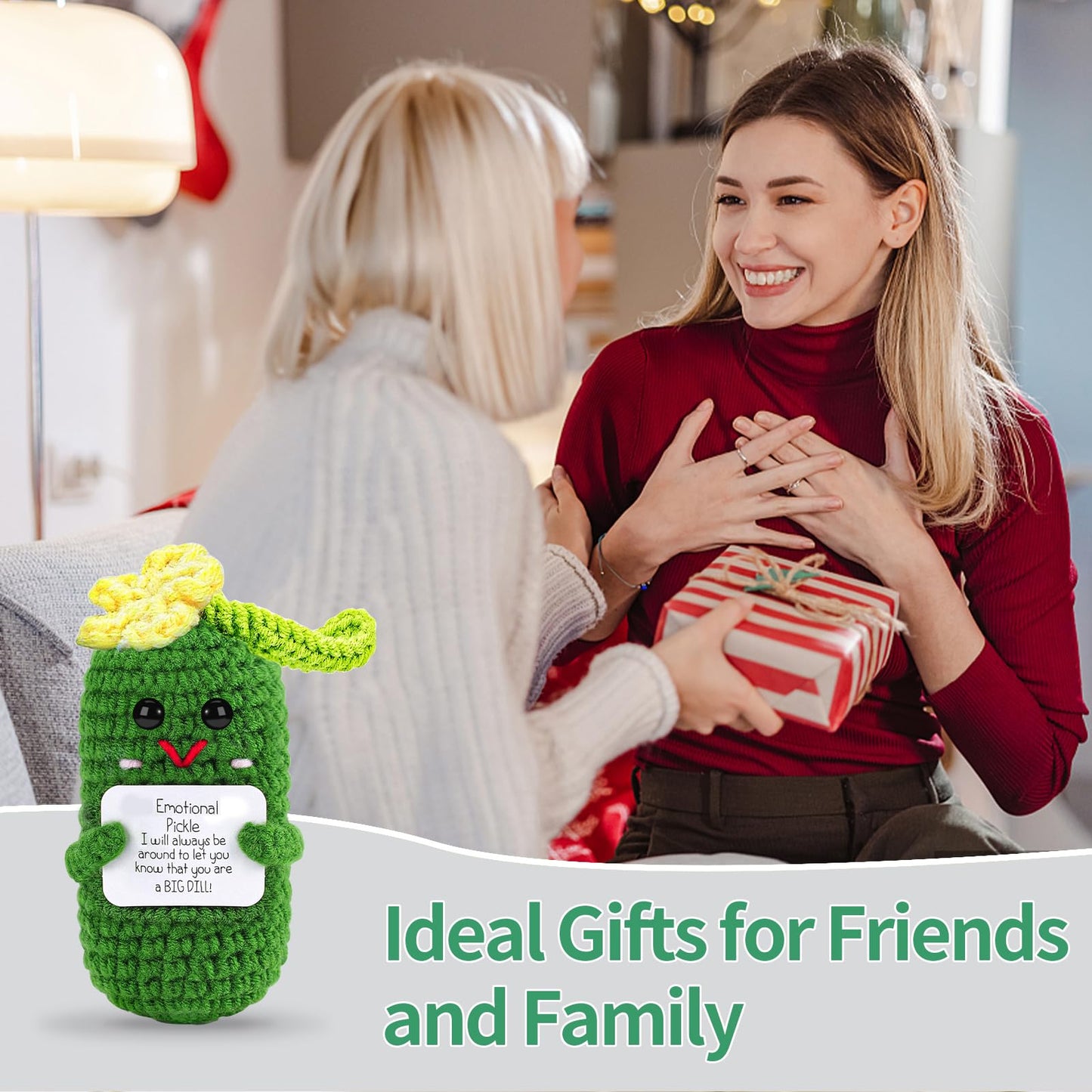 Hoedia Emotional Support Pickle With Green Leaf: Cucumber Crochet Dolls Friend Birthday Gifts For Women Men Coworkers Student -