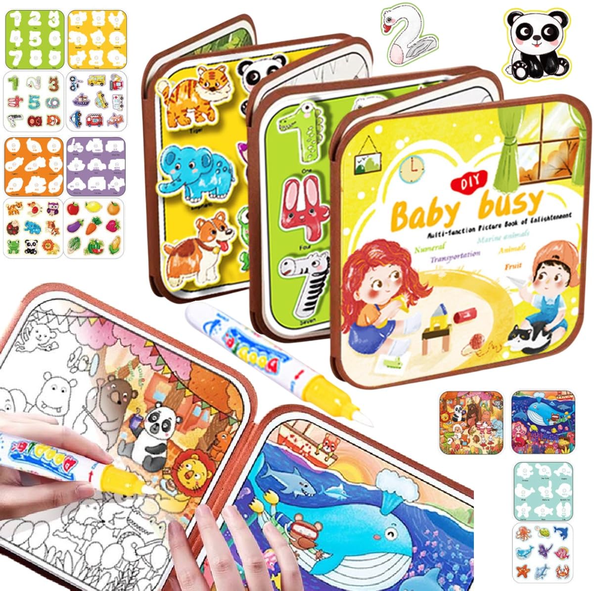Super Toy 2In1 Water Magic Colouring Book Busy Binder For Kids Reusable Art Craft Painting Educational Kit For Toddler Boys Girl