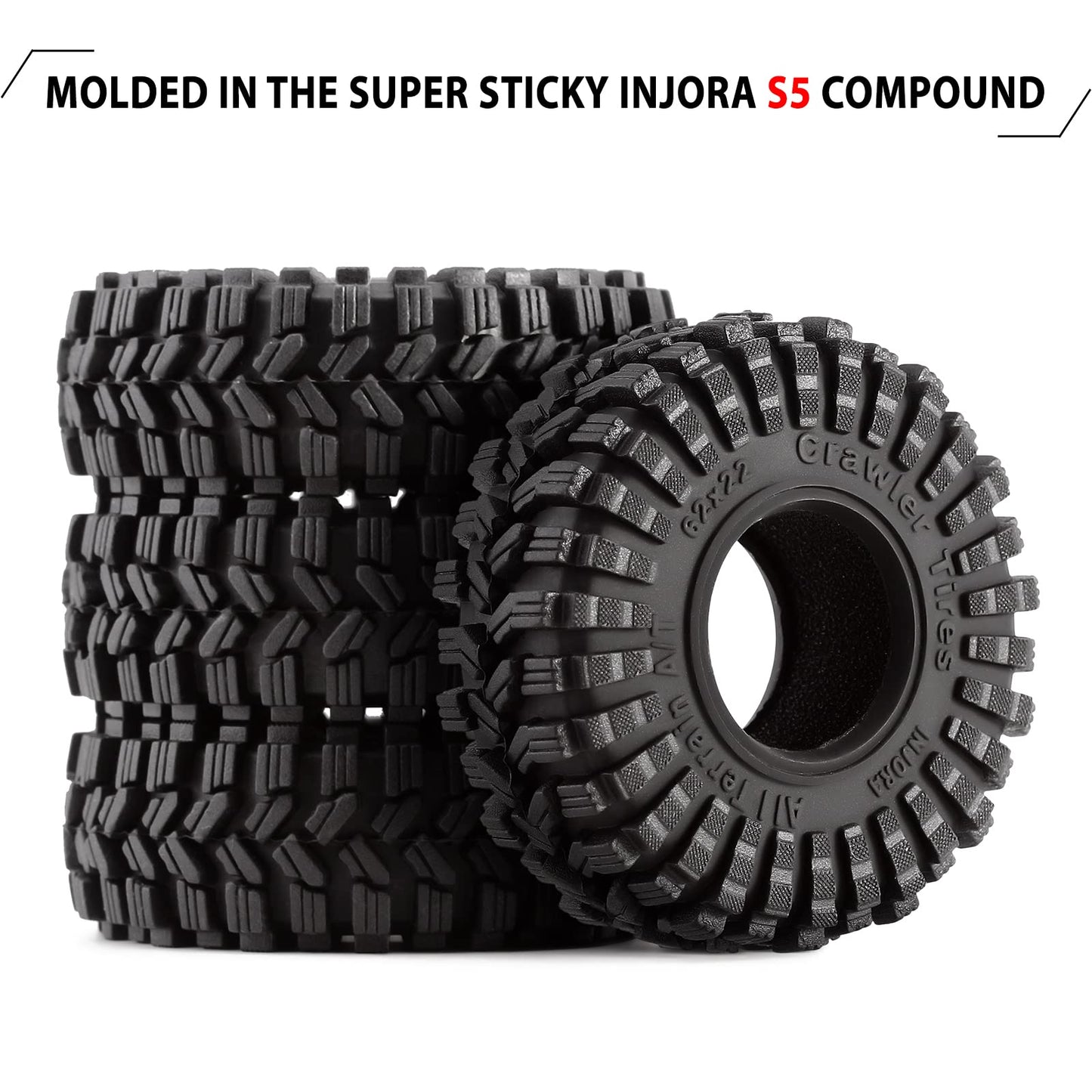 INJORA 1.0 Tires - All Terrain Super S5 King Trekker Soft Sticky Tires for 1/18 TRX4M 1/24 RC Crawler Axial SCX24 FMS FCX24 Endu