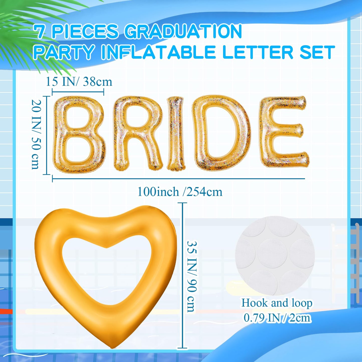 Junkin Bachelorette Pool Floats 20 Inch Rose Gold Heart Float And 5 Inflatable Bride Letter Pool For Party Decoration Summer Swi