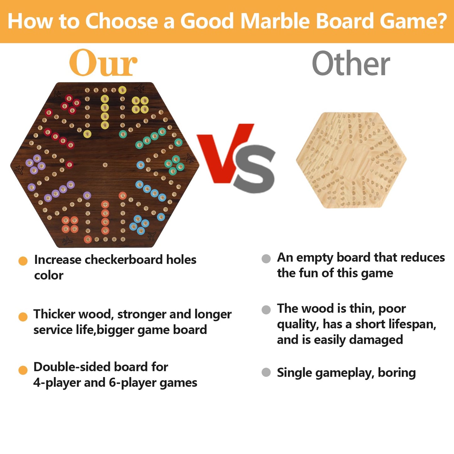 Extra Large Wahoo Board Game Wooden Original Board Game 2 Side Painted Fast Track Game For 4 Player And 6 Player With 30 Marbles