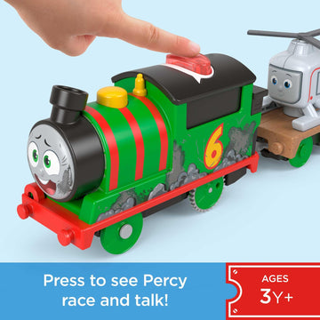 Thomas & Friends Motorized Talking Percy Engine & Harold Helicopter Toy Train for Kids Ages 3+, Standard Size, Color: Percy
