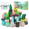 Yhhytoy 40 Pcs Wooden Stacking Rocks Building Blocks Forest Theme, Sensory Learning Montessori Toys For 3 4 5 Year Old Kids, Pre