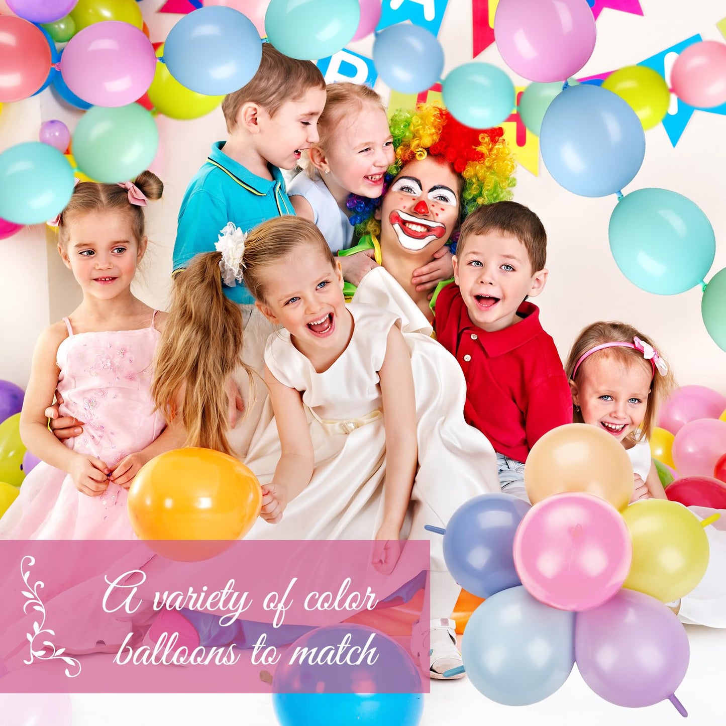 Meanplan 100 Pcs Link Balloon Linking Balloon Latex Linkable Balloons Connected Wedding Party Decoration(Macaron Colors,10 Inch)