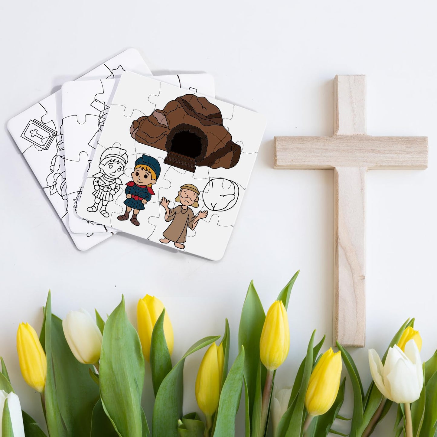 Xbaiyanr 24 Pack Christian Easter Color Your Own Jigsaw Puzzles For Kids,Jesus Easter Diy Paper Jigsaw For Jesus Sunday School C