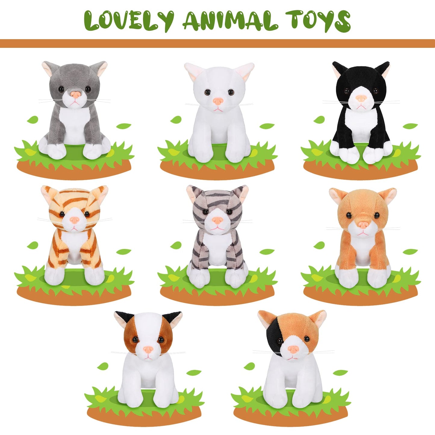 8 Pieces Plush Pets 5 Inch Stuffed Animals Bulk Assorted Cute Toys Small Plush Animals For Halloween Kid Classroom School Pet Party Favors Supplies Decoration (Cat)