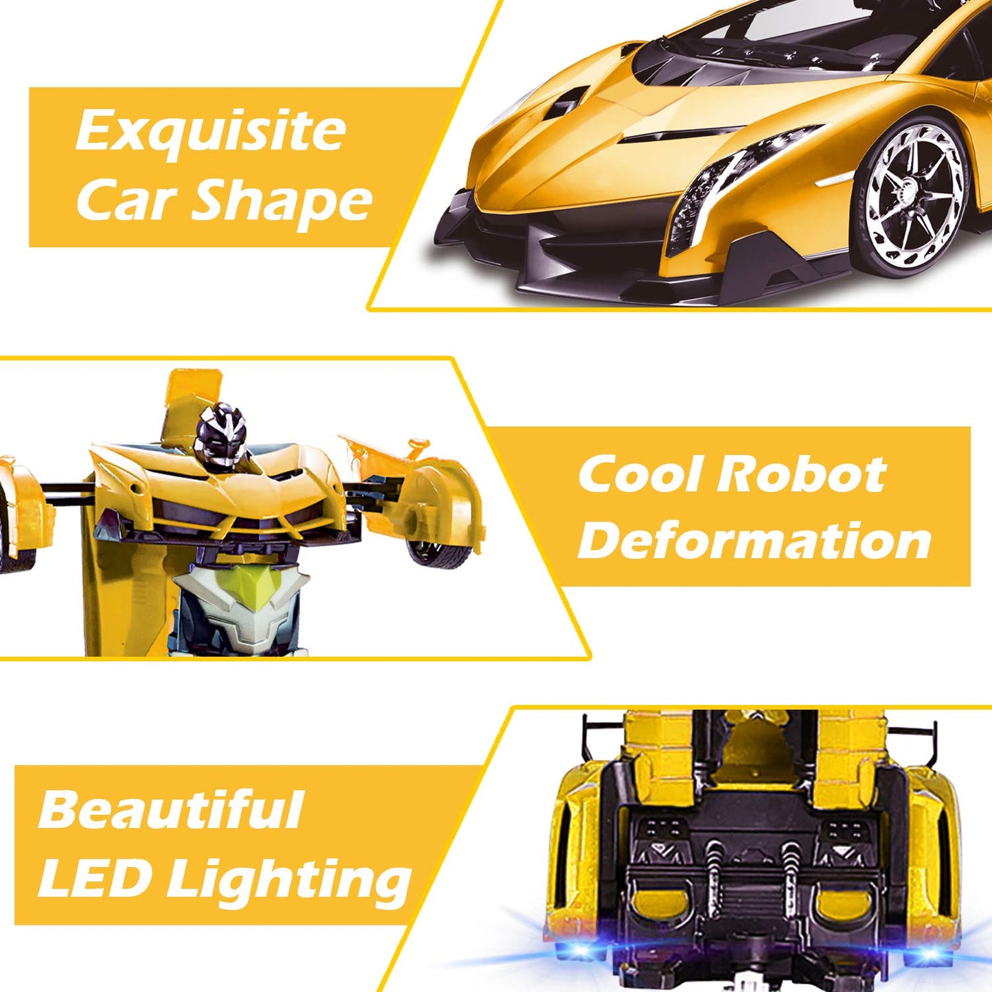 AMENON Remote Control Transform Car Robot Boys Christmas Toys with Lights RC Car 2.4Ghz 1:18 Rechargeable 360Rotating Race Car C