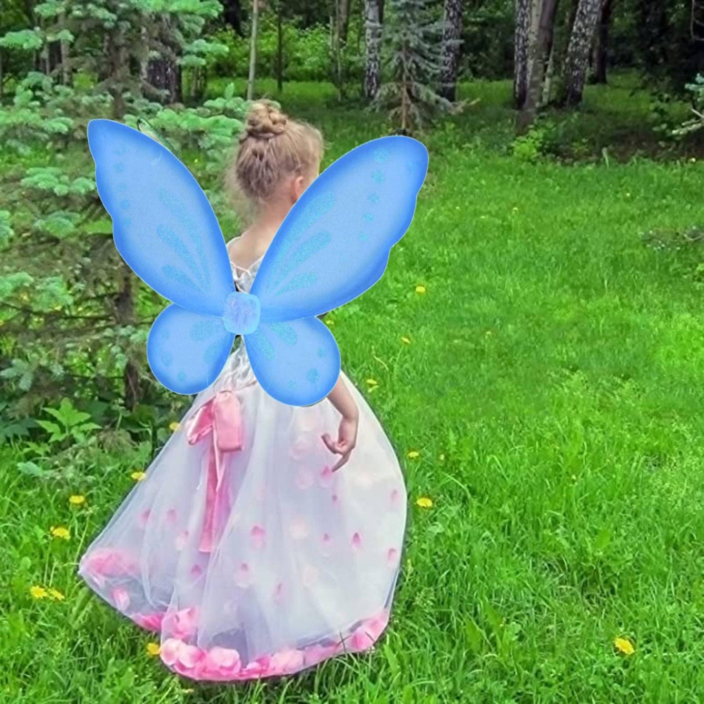 Nenmatte Fairy Girls Wings,Butterfly Wing Costumes For Birhday Party,Sparkle Angel Wings Halloween Costume Dress Up For Kids Women (Blue)