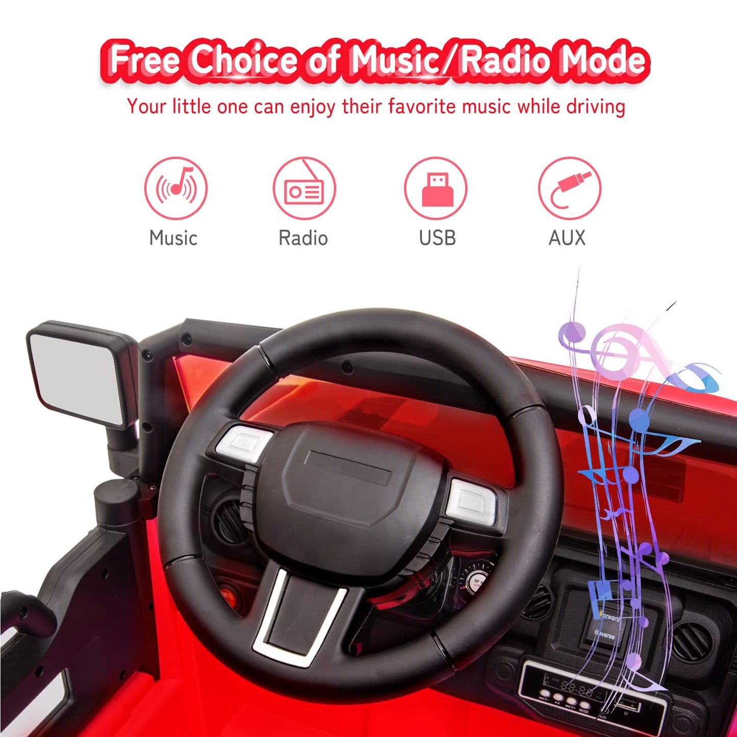 Joymor Ride On Truck With Remote Control, 4 Wheels 12V Battery Powered Kids Car, With Led Headlight/Horn Button/ Mp3 Player/Usb Port/Forward Backward/Kids Girl Boy (Red)
