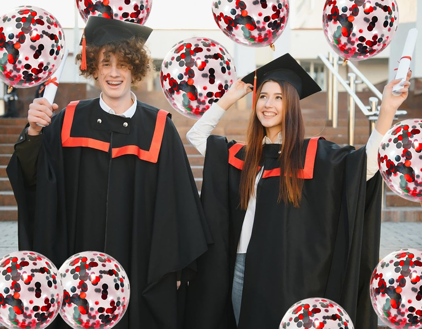 50Pcs Black Red Foil Confetti Balloons,12 Inch Latex Balloon With Black Red Confetti Inside For Birthday Family Party Graduation Decorations
