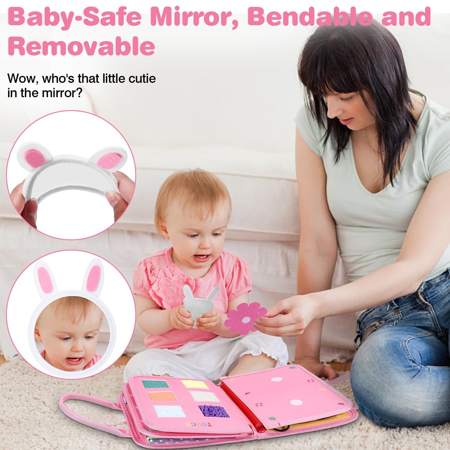 Jhkim Busy Board For Toddlers 1-4, Sensory Board Travel Toys Gifts For 1 2 3 4 Year Old Girls Boys, Montessori Toys To Learn Fine Motor Skills, Educational Activities Busy Book For Airplane Car (Pink)